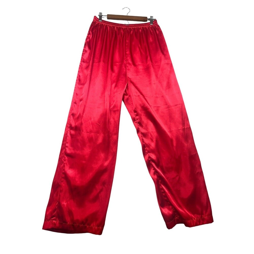 Vintage Victoria's Secret Pajama Pants L Large Red Satin Gold Label‎ Sleep